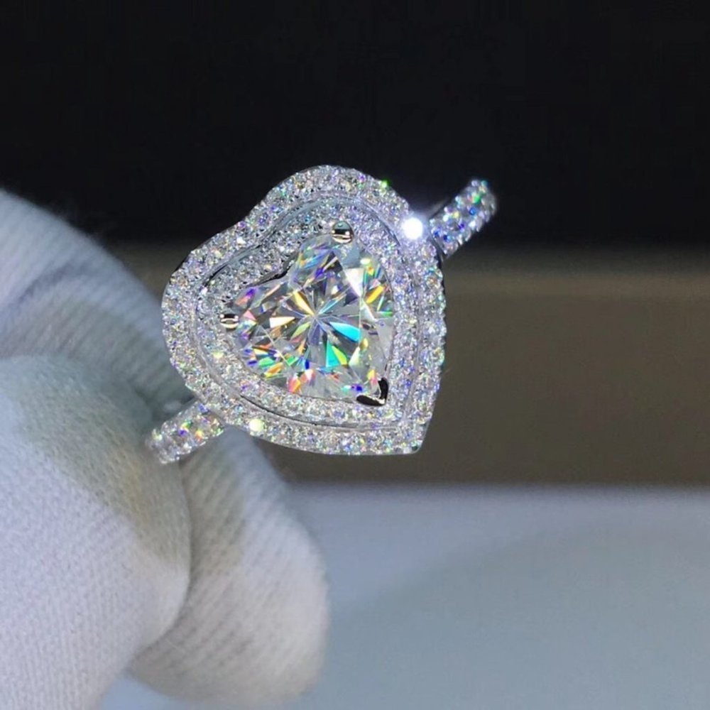 🔥Bling Heart CZ Gemstone Full Filled Thin Lovely Fashion Heart Ring, UNVN12151